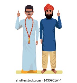 two indian men wearing traditional indian clothes man with beard and turban man with moustache and glasses profile picture