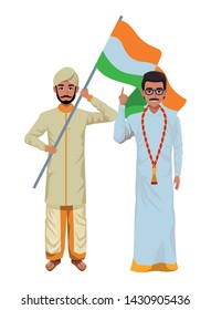 two indian men wearing traditional indian clothes man with moustache and glasses man with beard and turban holding indian flag profile picture