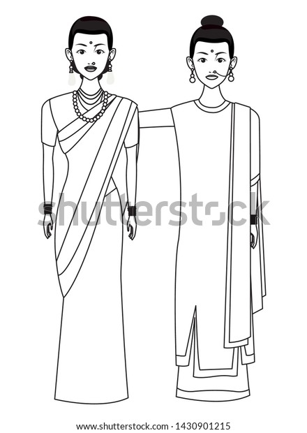 Two Indian Women Wearing Traditional Hindu Stock Vector (Royalty Free ...