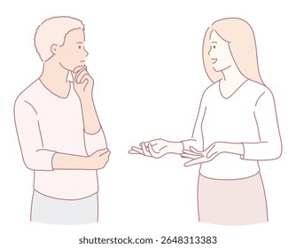 Two individuals deeply engaging in a thoughtful and meaningful conversation, accompanied by expressive gestures