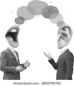 Two individuals engage in conversation, speech bubbles above, communication and discussion concept.