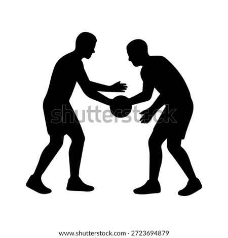 Two individuals playing basketball, trying to gain possession of the ball