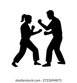 Dois indivíduos praticando um esporte de combate ou técnica de autodefesa em silhueta