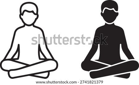 Two individuals practicing meditation in different attire and postures isolated on white background, illustration