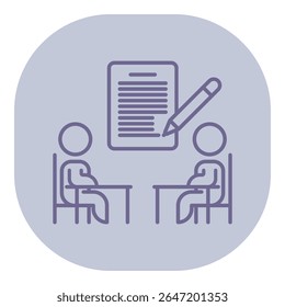 Two individuals seated at table, reviewing and discussing contract. Document is placed before them