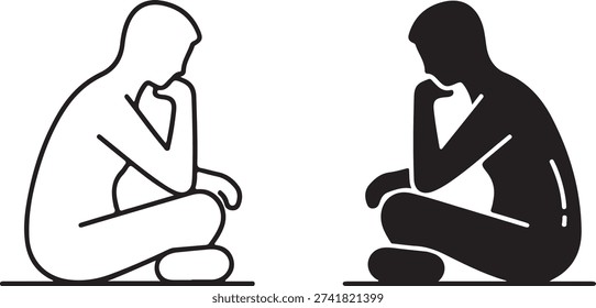 Two individuals sitting in different postures, one with knees up and one with legs outstretched isolated on white background, illustration