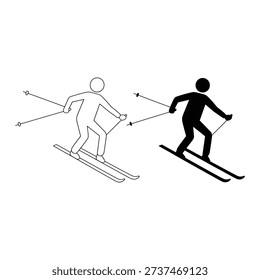 Two individuals skiing down a snowy slope with ski poles in hand.