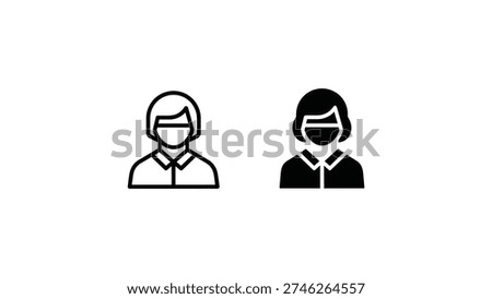 Two individuals wearing face masks and different attire in minimalist black and white icons
