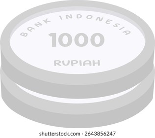 Two Indonesian 1000 Rupiah coins stacked in a flat vector style. Great for financial education, banking visuals, and currency-related graphic content.