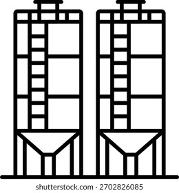 Ícone de dois silos industriais isolado no branco