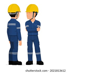 Two industrial worker have a meeting on white background