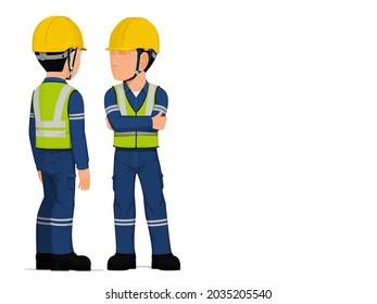 Two industrial worker have a meeting on white background