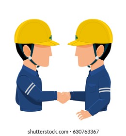 Dos trabajadores industriales se dan la mano en un trasfondo transparente
