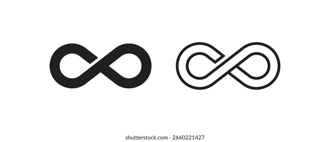 Dos símbolos del infinito en negro y estilos de contorno, que representan la ilimitada y la continuidad.