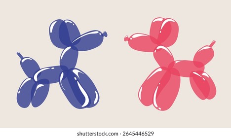Two inflatable dogs, Balloons, animal art. Vector illustration, EPS 10. Playful Animal Art