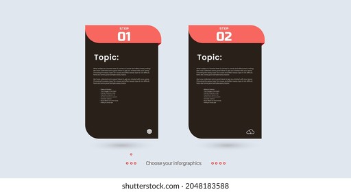 Two Infographic design with icons. 2 options or 2 steps. process diagram, flow chart, info graph, Infographics for business concept, presentations banner, workflow layout, Vector and illustration Temp