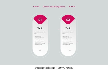Two Infographic design with icons. and 2 options or 2 steps. process diagram, flow chart, info graph, Infographics for business concept, presentations banner, workflow layout, yellow, pink, Vector, il