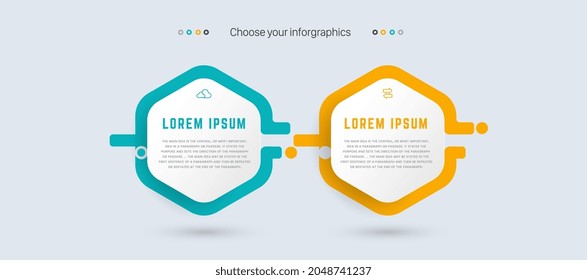Two Infographic design with icons. 4 options or 2 steps. process diagram, flow chart, info graph, Infographics for business concept, presentations banner, workflow layout, Vector and illustration styl
