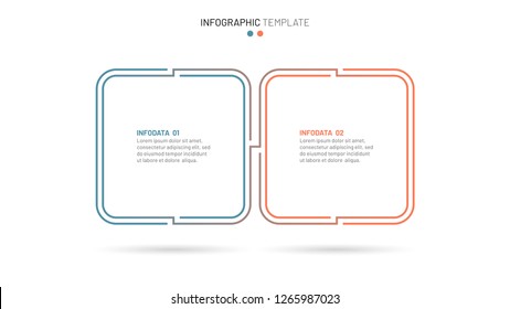 Two infographic element with number options. Business thin line flat concept with 2 process steps. Vector illustration.