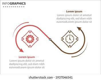 Two infographics element. Vector illustration. Vector business template for presentation. Timeline with 2 option. 
Vector Infographic label design template with icons and 2 options or steps.
