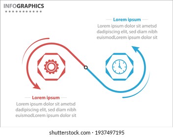 Zwei Infografik-Elemente. Vektorgrafik. Vektorgeschäftsvorlage zur Präsentation. Zeitleiste mit 2 Option. 
Design-Vorlage für Vektorgrafiken mit Symbolen und 2 Optionen oder Schritten.