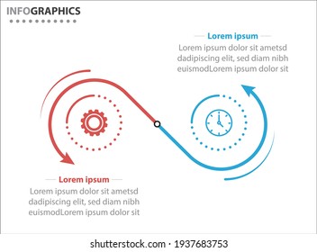 Two infographics element. Vector illustration. Vector business template for presentation. Timeline with 2 option. 
Vector Infographic label design template with icons and 2 options or steps.