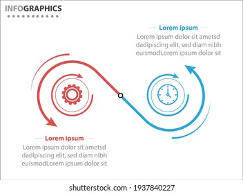 Two infographics element. Vector illustration. Vector business template for presentation. Timeline with 2 option. 
Vector Infographic label design template with icons and 2 options or steps.