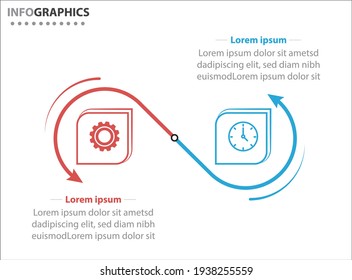 Dos elementos de infografía. Ilustración vectorial. Plantilla de negocio de vectores para presentación. Línea de tiempo con opción 2. 
Plantilla de diseño de etiquetas de vectores Infografía con iconos y 2 opciones o pasos.