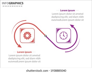 Two infographics element. Vector illustration. Vector business template for presentation. Timeline with 2 option. 
Vector Infographic label design template with icons and 2 options or steps.