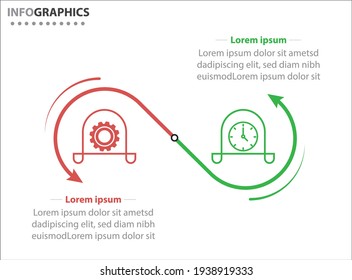 Two infographics element. Vector illustration. Vector business template for presentation. Timeline with 2 option. 
Vector Infographic label design template with icons and 2 options or steps.