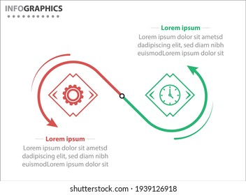 Two infographics element. Vector illustration. Vector business template for presentation. Timeline with 2 option. 
Vector Infographic label design template with icons and 2 options or steps.