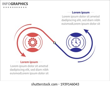 Zwei Infografik-Elemente. Vektorgrafik. Vektorgeschäftsvorlage zur Präsentation. Zeitleiste mit 2 Option. 
Design-Vorlage für Vektorgrafiken mit Symbolen und 2 Optionen oder Schritten.