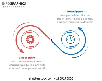 Two infographics element. Vector illustration. Vector business template for presentation. Timeline with 2 option. 
Vector Infographic label design template with icons and 2 options or steps.