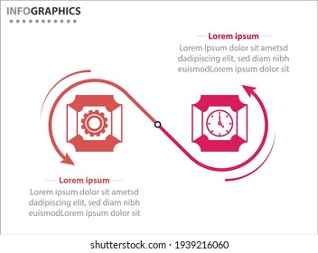 Zwei Infografik-Elemente. Vektorgrafik. Vektorgeschäftsvorlage zur Präsentation. Zeitleiste mit 2 Option. 
Design-Vorlage für Vektorgrafiken mit Symbolen und 2 Optionen oder Schritten.