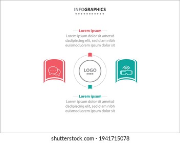 Two infographics element. Vector illustration. Vector business template for presentation. Timeline with 2 option. 
Vector Infographic label design template with icons and 2 options or steps.