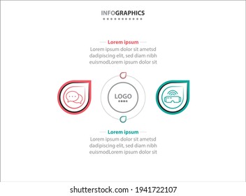 Zwei Infografik-Elemente. Vektorgrafik. Vektorgeschäftsvorlage zur Präsentation. Zeitleiste mit 2 Option. 
Design-Vorlage für Vektorgrafiken mit Symbolen und 2 Optionen oder Schritten.