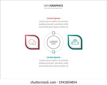 Zwei Infografik-Elemente. Vektorgrafik. Vektorgeschäftsvorlage zur Präsentation. Zeitleiste mit 2 Option. 
Design-Vorlage für Vektorgrafiken mit Symbolen und 2 Optionen oder Schritten.