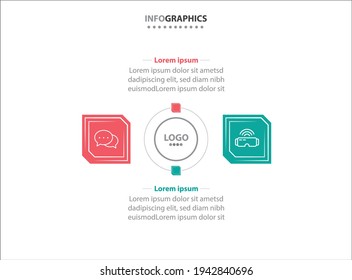 Two infographics element. Vector illustration. Vector business template for presentation. Timeline with 2 option. 
Vector Infographic label design template with icons and 2 options or steps.
