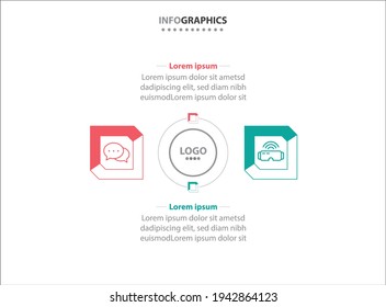 Two infographics element. Vector illustration. Vector business template for presentation. Timeline with 2 option. 
Vector Infographic label design template with icons and 2 options or steps.