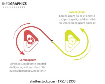 Two infographics element. Vector illustration. Vector business template for presentation. Timeline with 2 option. 
Vector Infographic label design template with icons and 2 options or steps.