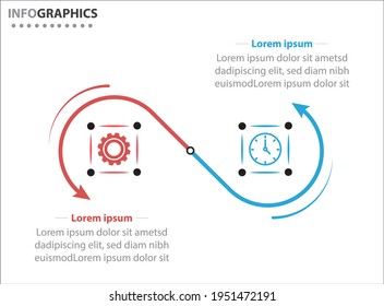 Two infographics element. Vector illustration. Vector business template for presentation. Timeline with 2 option. 
Vector Infographic label design template with icons and 2 options or steps.