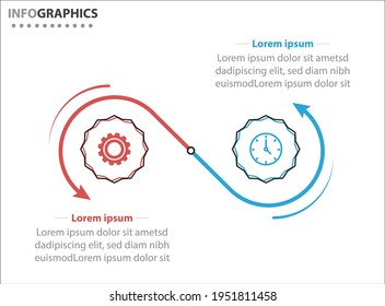 Two infographics element. Vector illustration. Vector business template for presentation. Timeline with 2 option. 
Vector Infographic label design template with icons and 2 options or steps.