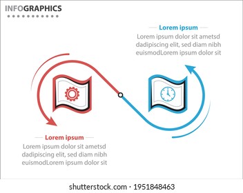 Two infographics element. Vector illustration. Vector business template for presentation. Timeline with 2 option. 
Vector Infographic label design template with icons and 2 options or steps.