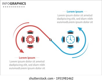 Two infographics element. Vector illustration. Vector business template for presentation. Timeline with 2 option. 
Vector Infographic label design template with icons and 2 options or steps.