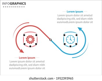 Two infographics element. Vector illustration. Vector business template for presentation. Timeline with 2 option. 
Vector Infographic label design template with icons and 2 options or steps.