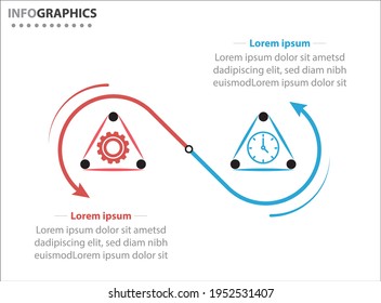Zwei Infografik-Elemente. Vektorgrafik. Vektorgeschäftsvorlage zur Präsentation. Zeitleiste mit 2 Option. 
Design-Vorlage für Vektorgrafiken mit Symbolen und 2 Optionen oder Schritten.