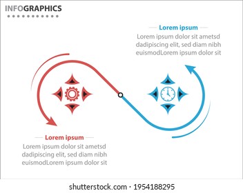 Zwei Infografik-Elemente. Vektorgrafik. Vektorgeschäftsvorlage zur Präsentation. Zeitleiste mit 2 Option. 
Design-Vorlage für Vektorgrafiken mit Symbolen und 2 Optionen oder Schritten.