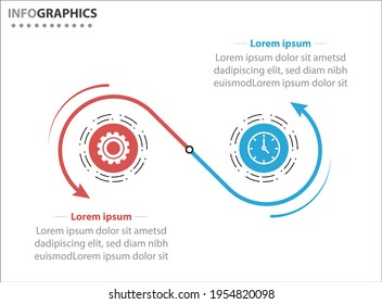 Two infographics element. Vector illustration. Vector business template for presentation. Timeline with 2 option. 
Vector Infographic label design template with icons and 2 options or steps.
