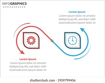 Two infographics element. Vector illustration. Vector business template for presentation. Timeline with 2 option. 
Vector Infographic label design template with icons and 2 options or steps.