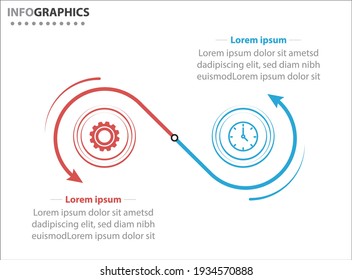 Two infographics elements. Vector illustration. Vector business template for presentation. Timeline with 2 options. 
Vector Infographic label design template with icons and 2 options or steps.